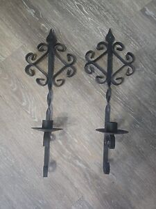 Vintage Pair Of Wall Sconces Black Wrought Iron 16 