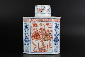 Chinese Porcelain Kangxi Imari Tea Caddy Qing Dynasty Antique 18th Century