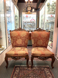 Pair Of Victorian French Style Boudoir Slipper Chairs With Very Nice Upholstery