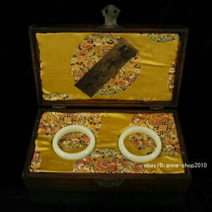 20cm China Ancient Qing Dynasty Luminous Stone Bracelet Jewelry Wood Box
