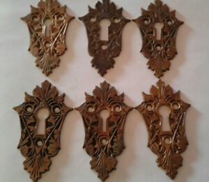 Antique Brass Eastlake Design Keyhole Covers Escutcheon Vintage Lot Of 6
