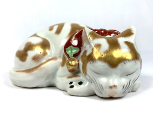 Kutani Sleeping Cat Rare Japanese Antique Nemuri Neko Hand Painted 6 