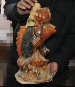 16 Chinese Tang Dynasty Tang Sanai Pottery Porcelain Dragon Fish Arowana Tatue