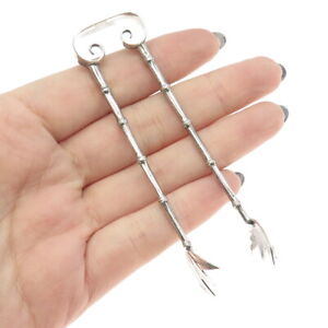 925 Sterling Silver Antique Japan Bamboo Floral Sugar Tongs
