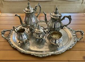 Antique 6 Piece Wallace Baroque Tea Coffee Set Silverplate Excellent