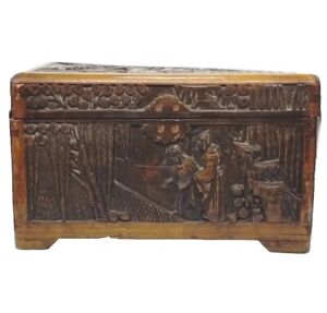 Antique Small Hand Carved Camphor Chest Box 12x7 5x7 Inches