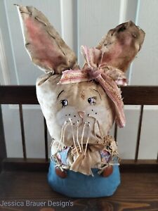 Primitive Grungy Bunny Folk Art Doll Spring Doll