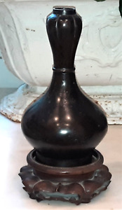 Superb Chinese Ming Dynasty Bronze Garlic Head Vase With Stand