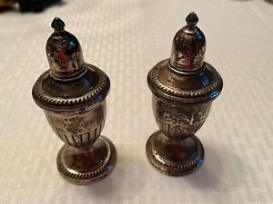 Vintage Pair Of Sterling Silver Weighted Salt And Pepper Shakers