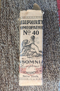  Humphreys No 40 Homeopathic Insomnia Pills C 1910 Box W Full Bottle Quack Meds