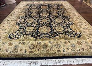 Indo Per Sian Rug 9x12 Handmade Vintage Wool Floral Carpet Navy Blue Beige
