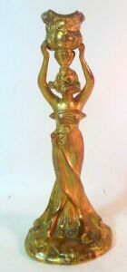 Art Nouveau Lady Candle Holder Bronzed Gilded Metal French