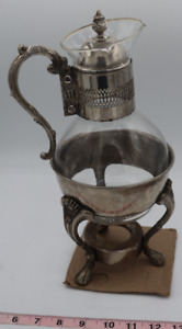 Vintage Silver Glass Coffee Tea Carafe Warmer Stand