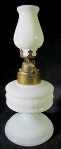 Antique Improved Banner Miniature Oil Lamp Milkglass W Original Opaque Chimney