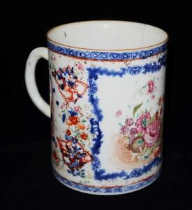 Antique 18th Century Chinese Export Rose Famille Hand Painted Tankard Mug 5 3 8 
