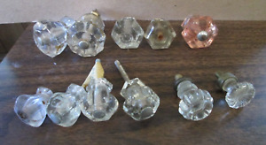 Lot Of 11 Antique Glass Small Drawer Pulls Vintage Cabinet Knobs