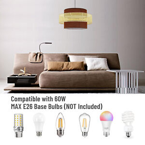 Round Fabric Rattan Pendant Light For Study Living Bed Room 50cm E26 Head 