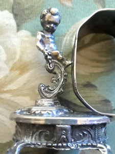 Victorian Tall Cherub Putti Ornate Figural Napkin Ring Silver Quad Plate Sweet 