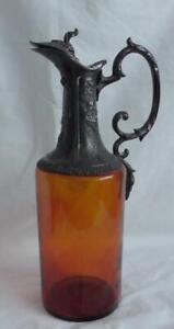 German 19th Century Amber Glass And Pewter Claret Jug