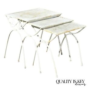 Vintage Salterini Ivy Vine Wrought Iron Nesting Patio Side Tables 3 Pc Set