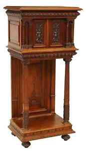 Antique Cabinet French Neoclassical Carved Walnut On Stand Figural E 1900s