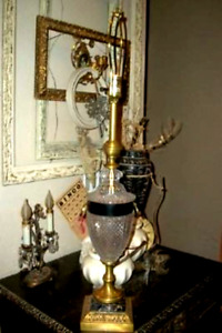Mid Century Hollywood Regency Table Lamp Crystal Urn Marble Brass Elegant 1960s