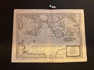 1728 Very Rare Herman Moll Map Genuine Antique Voyage Of Aeneas Greece