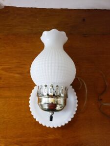 Vintage Hobnail Milk Glass Wall Sconce Portable Light Works