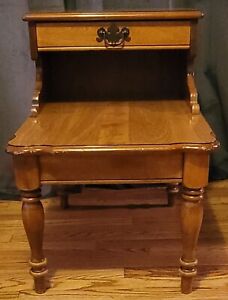 Ethan Allen Mid Century 2 Tier Side End Table With Drawer Country Farmhouse