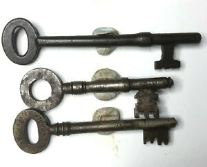 3 Antique Mortice Keys Steel 7 9 Cm S Original Different Designs Set 5