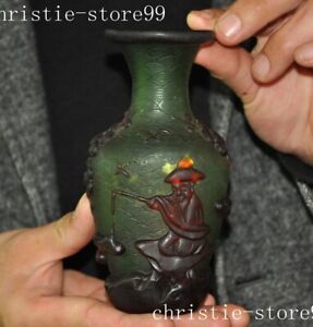 5 8 Ancient Chinese Glass Carved Pine Old Man Zun Cup Bottle Pot Vase Statue