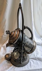 Antique Victorian Silver Plated Tilt To Serve Tea Pot Kettle And Stand 