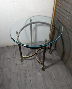 Vintage La Barge Oval Glass Brass End Table Flame Risers Hollywood Regency A