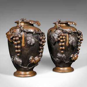 Large Pair Of Antique Decorative Vases Japanese Bronze Amphora Victorian