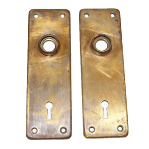 Pair Of Antique Round Corner Copper Brass Door Plates 5 3 4 X 1 7 8 
