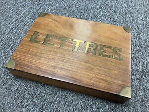 Vintage Antique French Walnut Letters Stationery Box Brass Inlays And Corners