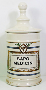 Antique Porcelain Pharmacy Medical Apothecary Jar With Lid Sapo Medicin 