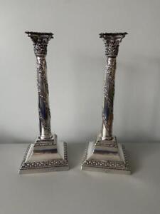 Superb Pair Of Sterling Silver Column Candlesticks Sheffield 1884