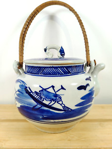 Antique Chinese Large 10 Blue And White Porcelain Tea Pot