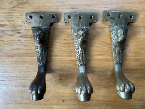 3 Vintage Cast Brass 8 1 2 Lions Head Salvaged Furniture Stool Legs Free S H