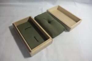 Japanese Kiri Wooden Fuchi Kashira Box W Green Cushion For Antique Collector