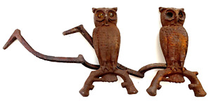 Pair Of Antique Cast Iron Owl Fireplace Andirons