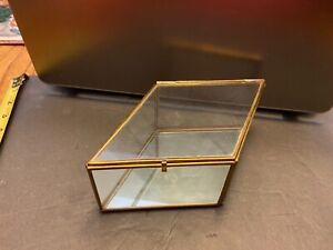 Vintage Brass Angled Glass Display Case Mirror Back Made In Mexico