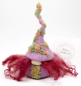 Folk Art Doll Flower Gnome Needle Felted Wool Melissa Philbrook Rose 6 Spring