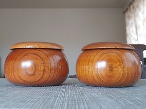  Vintage Japanese Couple Wooden Go Game Bowls Box Jar Handmade Folk Art