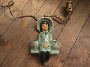 Antique Ceramic Asian Woman Lady Figure Wall Tv Lamp Sconce Mcm Lighting