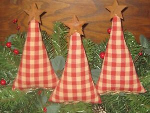 Country Christmas Decor 3 Rustic Red Trees Bowl Fillers Rusty Stars Ornaments