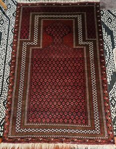 Vintage Wool Ethnic Style Prayer Rug Finely Woven Hand Knotted Hand Made