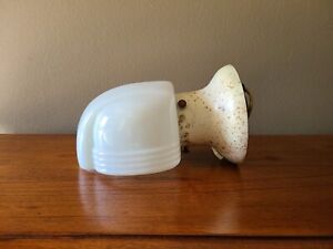 Vintage Bathroom Wall Sconce Light Fixture With Outlet Milk Glass Shade
