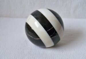 Antique Victorian 3 1 4 Black White Striped Marble Carpet Ball Sphere Orb